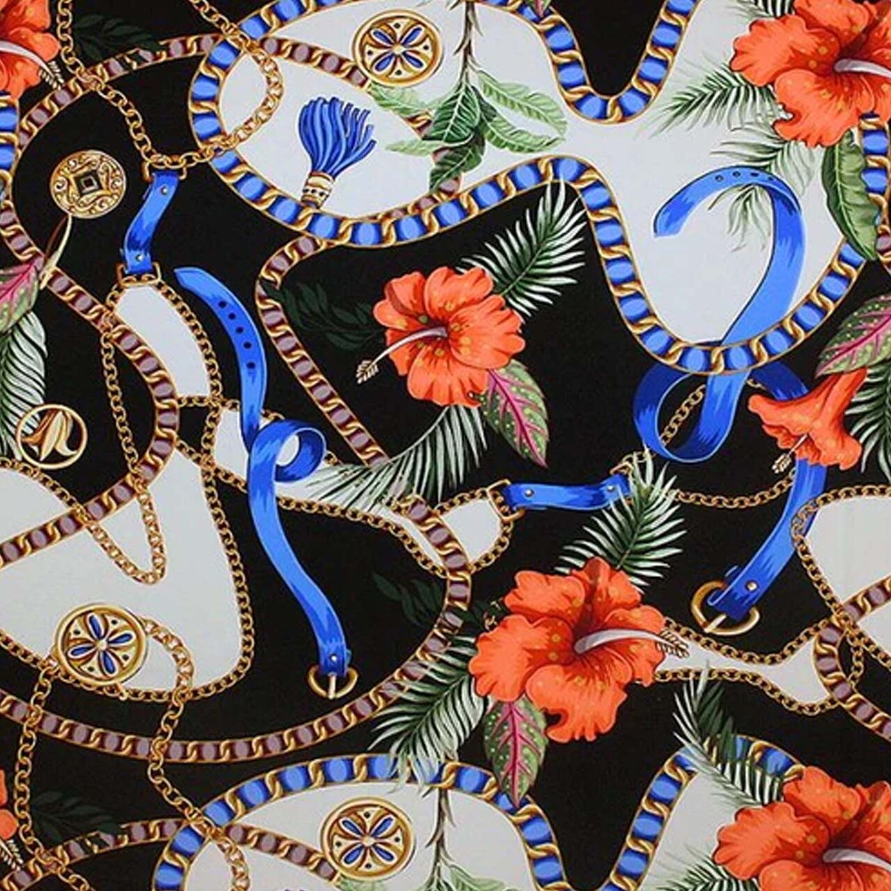 82% Nylon & 18% Spandex Obelisk Belts Printed Spandex Fabric 55/56” Width